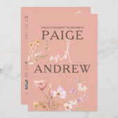 ワイルドフラワーズピンクファームハウス結婚式招待状 招待状 (正面/裏面)