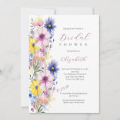 ワイルドフラワーズピンクブルーイエローブライダルシャワー 招待状 (正面)