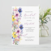 ワイルドフラワーズピンクブルーイエローブライダルシャワー 招待状 (スタンド正面)