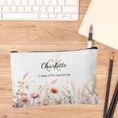 ワイルドフラワーズピンクベージュモノグラム名 アクセサリーポーチ