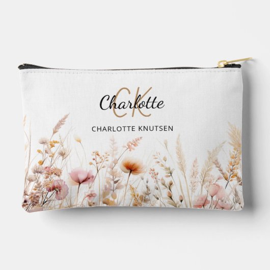 ワイルドフラワーズピンクベージュモノグラム名 アクセサリーポーチ (裏面)