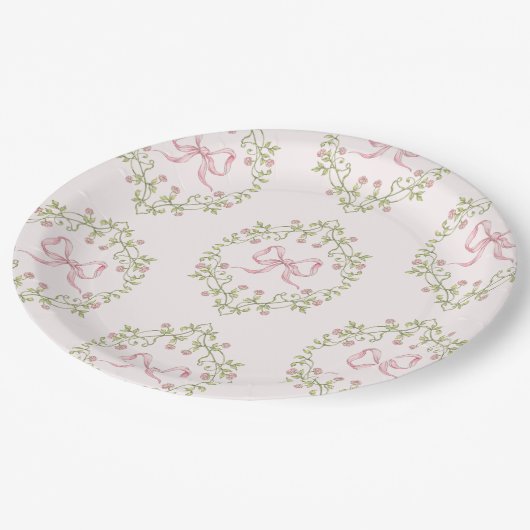 ワイルドフラワーズピンクリボンボウコケット赤ちゃんシャワー ペーパープレート (アングル)