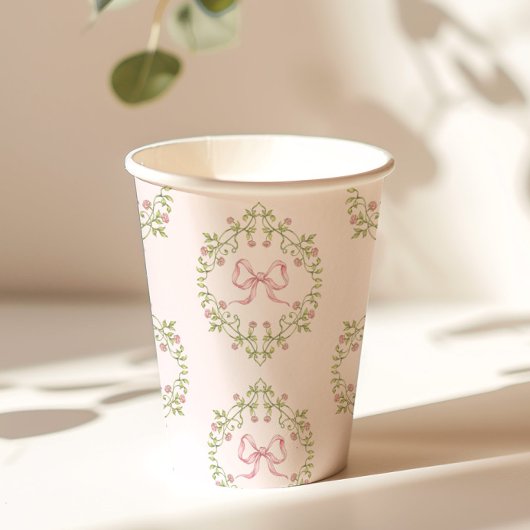 ワイルドフラワーズピンクリボンボウコケット赤ちゃんシャワー 紙コップ