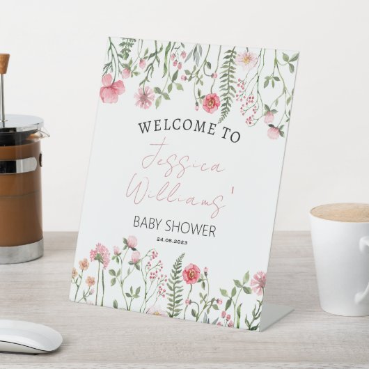 ワイルドフラワーズフローラの女の子シャワー歓迎サイン 台座サイン (インサイチュ)