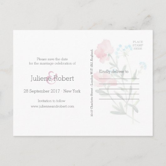 ワイルドフラワーズフローラウェディング日付ポストカードの保存 案内ポストカード (裏面)