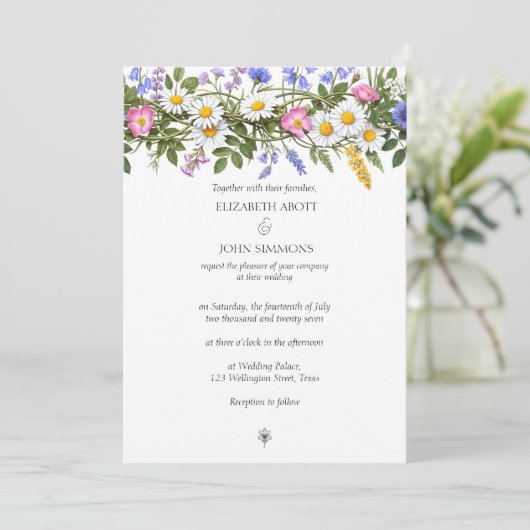 ワイルドフラワーズフローラカスタム水彩写真結婚の写真 招待状 (スタンド正面)