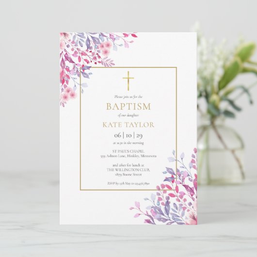 ワイルドフラワーズフローラバプテスマ《キリスト教》洗礼式や命名式 招待状 (スタンド正面)