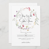 ワイルドフラワーズフローラ植物紫色の日付を保存 招待状 (正面/裏面)