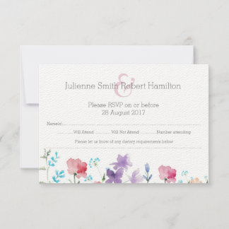 ワイルドフラワーズフローラ水彩結婚式RSVPカード 出欠カード