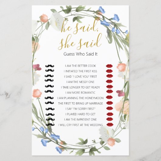 ワイルドフラワーズブライダルシャワーが言った、彼女はゲームを言った (正面)