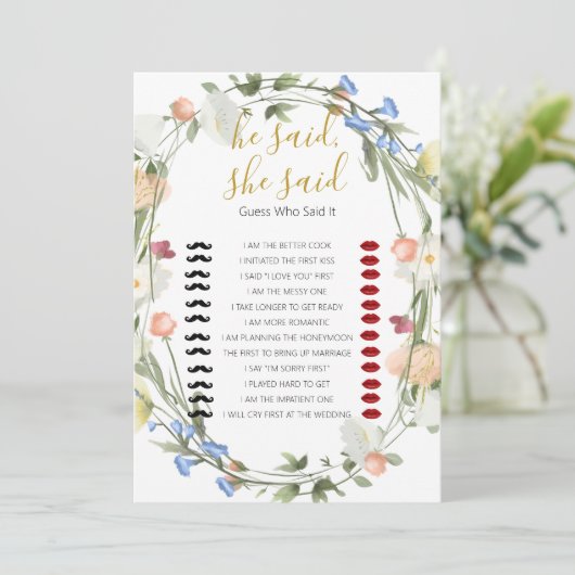 ワイルドフラワーズブライダルシャワーが言った、彼女はゲームを言った 招待状 (スタンド正面)