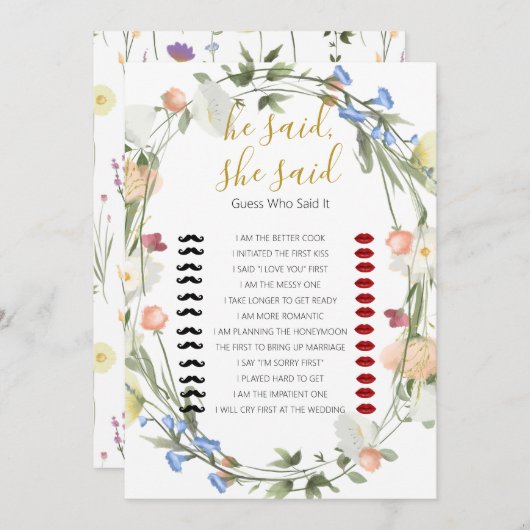 ワイルドフラワーズブライダルシャワーが言った、彼女はゲームを言った 招待状 (正面/裏面)