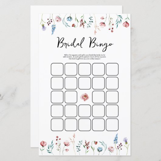 ワイルドフラワーズブライダルシャワービンゴゲーム (正面/裏面)