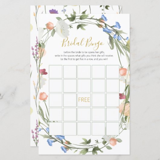 ワイルドフラワーズブライダルシャワービンゴゲーム (正面/裏面)