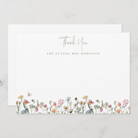 ワイルドフラワーズブライダルシャワーフューチャーパーソナライズされたミセス サンキューカード (正面/裏面)