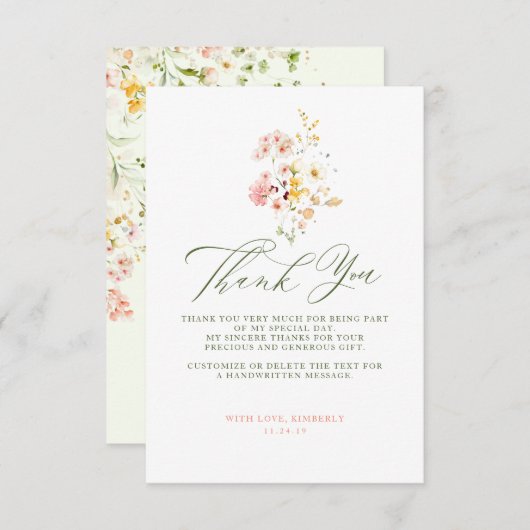 ワイルドフラワーズブライダルシャワーリトルサンキュー サンキューカード (正面/裏面)