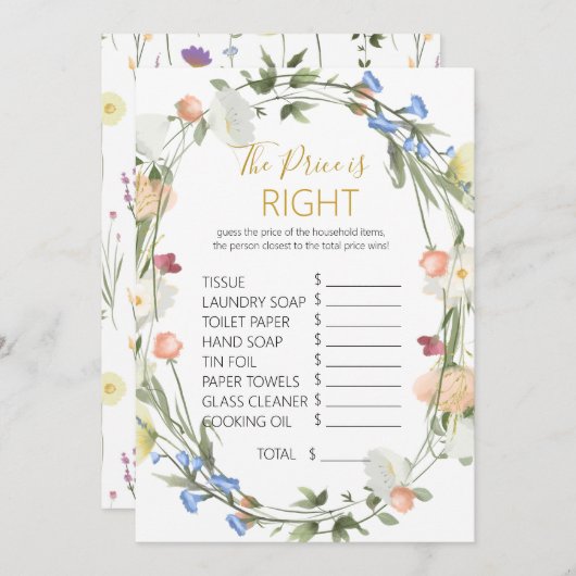 ワイルドフラワーズブライダルシャワー価格は正しいゲーム 招待状 (正面/裏面)