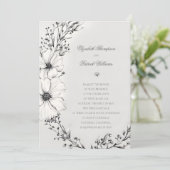 ワイルドフラワーズブラックアイボリーエレガフォーマルントウェディング 招待状 (スタンド正面)