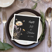 ワイルドフラワーズブラック50素晴らしい誕生日 スタンダードカクテルナプキン