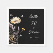 ワイルドフラワーズブラック50素晴らしい誕生日 スタンダードカクテルナプキン (正面)