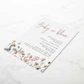 ワイルドフラワーズベビーイン開花ベビーシャワーバラ金ゴールド 箔招待状 (回転した状態)