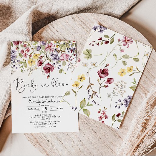 ワイルドフラワーズベビーイン開花ベビーシャワー招待状 招待状
