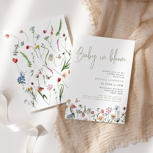 ワイルドフラワーズベビーイン開花ベビーシャワー招待状 招待状