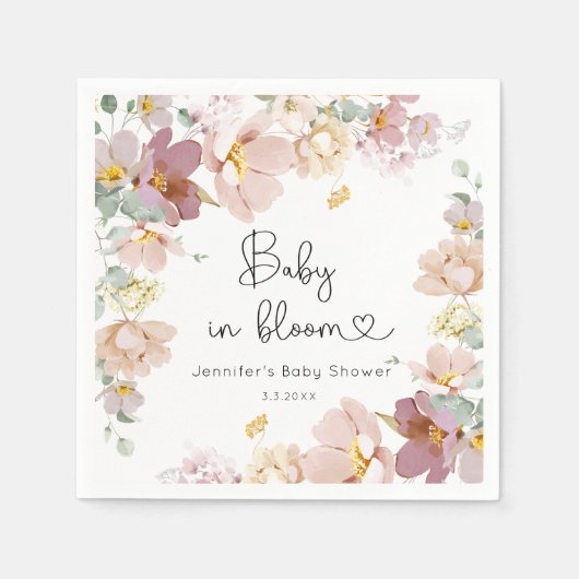 ワイルドフラワーズベビー開花の赤ちゃんシャワーナプキン スタンダードカクテルナプキン (正面)