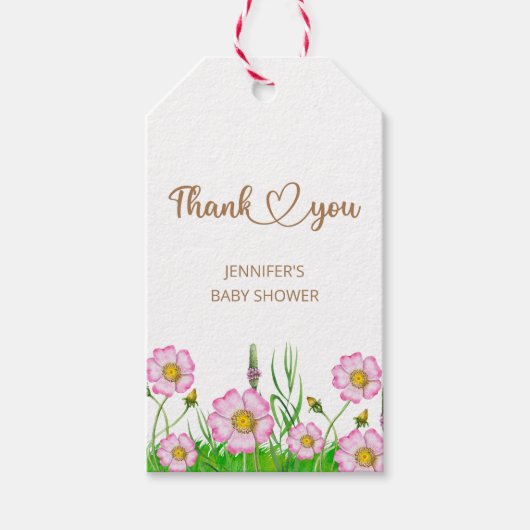 ワイルドフラワーズベビー開花の赤ちゃんシャワー贈り物ラベル ギフトタグ (正面)
