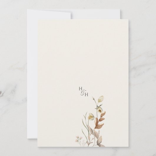 ワイルドフラワーズベージュアイボリーボホボタニカル結婚ズ 招待状 (裏面)