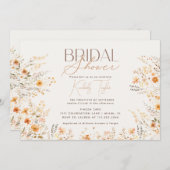 ワイルドフラワーズベージュボホボタニカルブライダルシャワー 招待状 (正面/裏面)