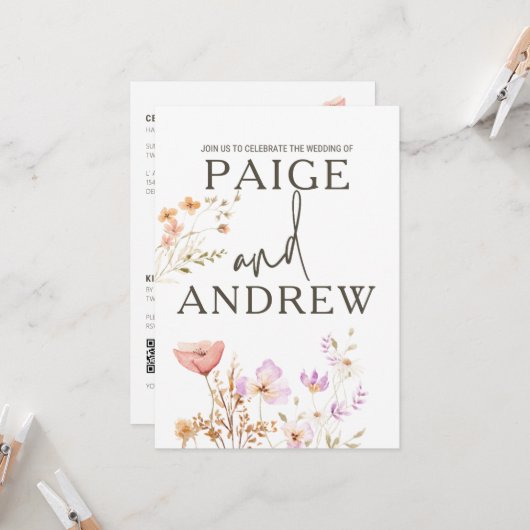 ワイルドフラワーズホワイトファームハウス結婚式招待状 招待状 (正面/裏面インサイチュ)