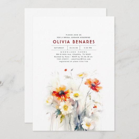 ワイルドフラワーズボエレガントホブライダルシャワー 招待状 (正面/裏面)