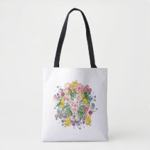 ワイルドフラワーズボタニカルカラフル開花トートバッグ
