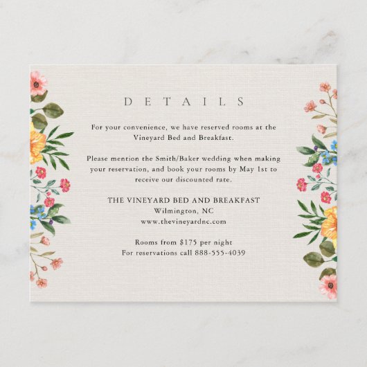 ワイルドフラワーズボタニカル庭園の結婚式詳細 エンクロージャーカード (正面)