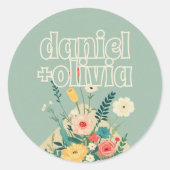 ワイルドフラワーズボタニカル庭園の結婚式 ラウンドシール (正面)