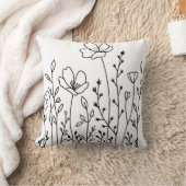 ワイルドフラワーズボタニカル白黒 クッション (ブランケット)