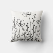 ワイルドフラワーズボタニカル白黒 クッション (裏面)
