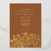 ワイルドフラワーズボホシック金ゴールドとテラコッタ結婚ズ 箔招待状 (正面)