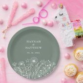 ワイルドフラワーズボホセージ結婚グリーン ペーパープレート (パーティー)