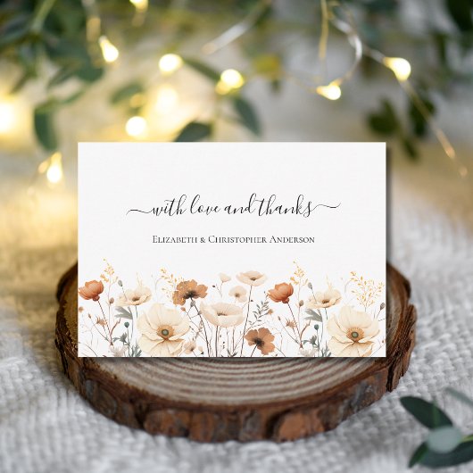 ワイルドフラワーズボホベージュテラコッタサビ結婚ーズ サンキューカード