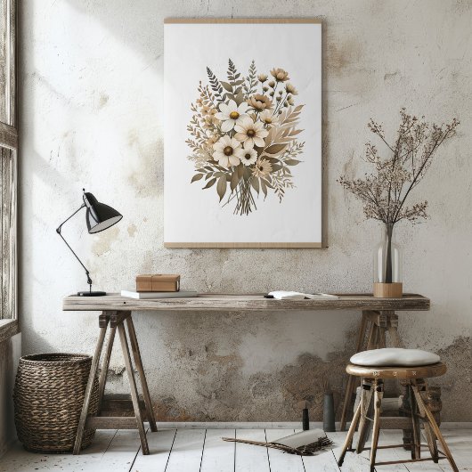 ワイルドフラワーズボホボタニカルウォーターカラーアートプリント ポスター