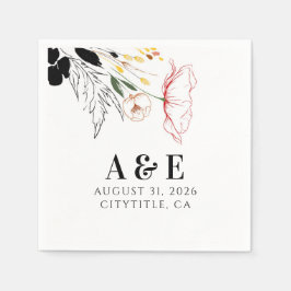 ワイルドフラワーズボホモダンブラックアクセント スタンダードカクテルナプキン