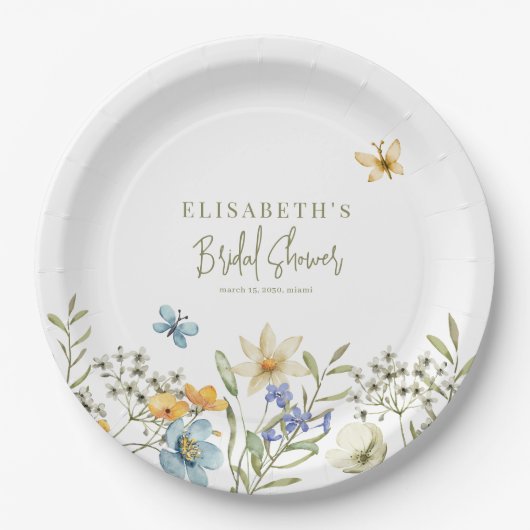 ワイルドフラワーズボホ春パーソナライズされたブライダルシャワー ペーパープレート (正面)
