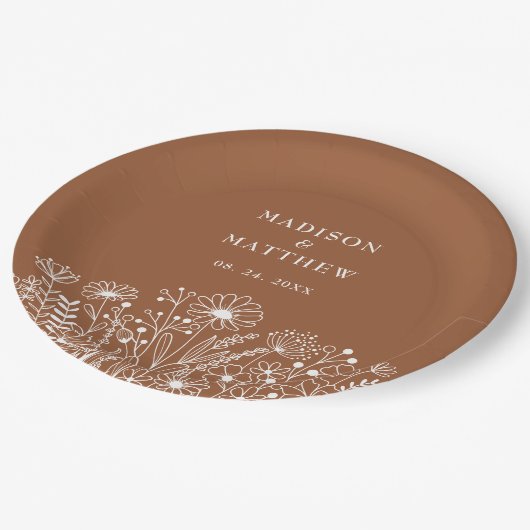 ワイルドフラワーズボホ燃えたオレン結婚ジの ペーパープレート (アングル)