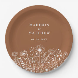 ワイルドフラワーズボホ燃えたオレン結婚ジの ペーパープレート