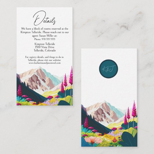 ワイルドフラワーズマウンテンズウォーター結婚カラー エンクロージャーカード (正面/裏面)