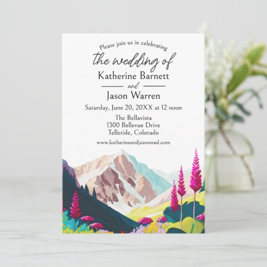 ワイルドフラワーズマウンテンズウォーター結婚カラー 招待状 (スタンド正面)