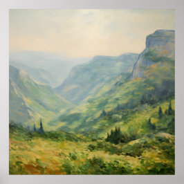 ワイルドフラワーズマウンテンランドスケープ – 印象派アート ポスター