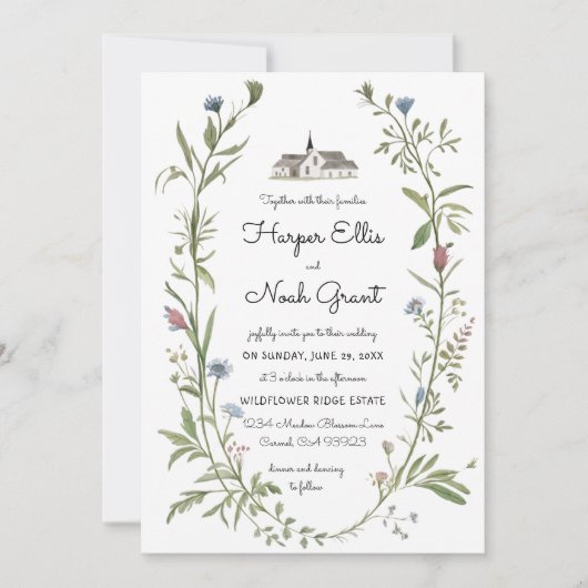 ワイルドフラワーズマナーハ書ンドシックモダンス結婚ズ 招待状 (正面)